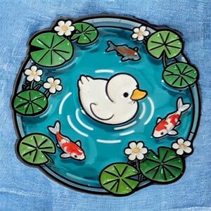 Duck and Fish Pond Enamel Pin